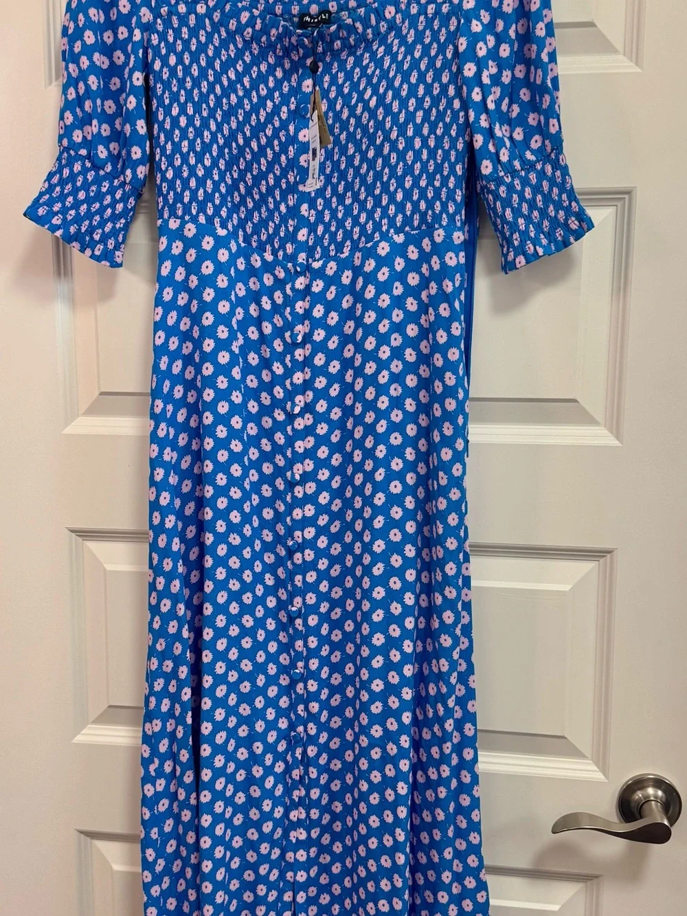 Whistles Blue Floral Square-Neck Midi Dress